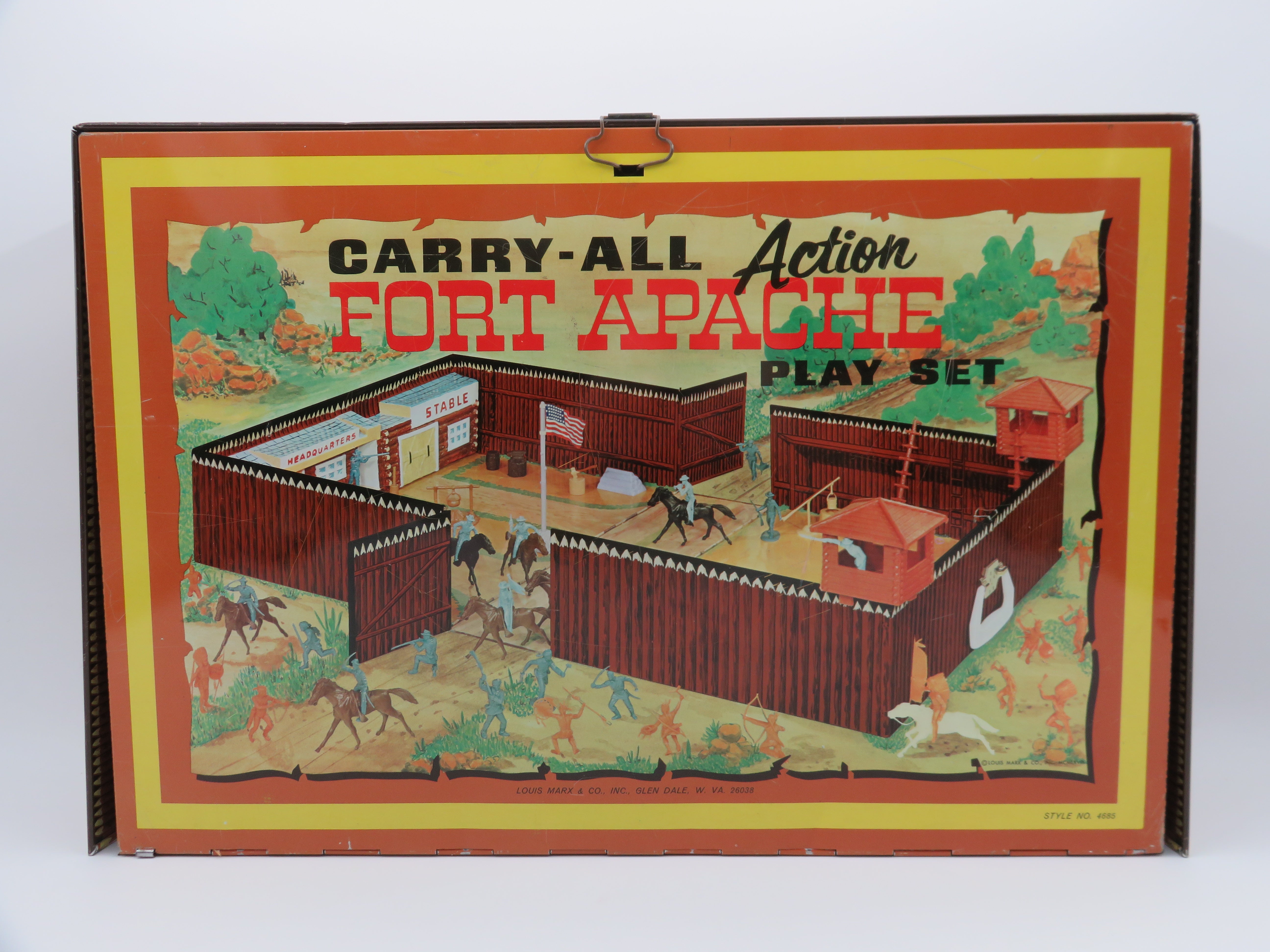 VINTAGE Carry All Action Fort Apache Tin Litho Playset - Louis Marx & Co. (c. 1960s) Collectible